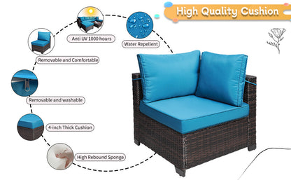 7 Pieces Outdoor Patio Sectional Sofa Couch Set with Washable Cushions & Glass Coffee Table