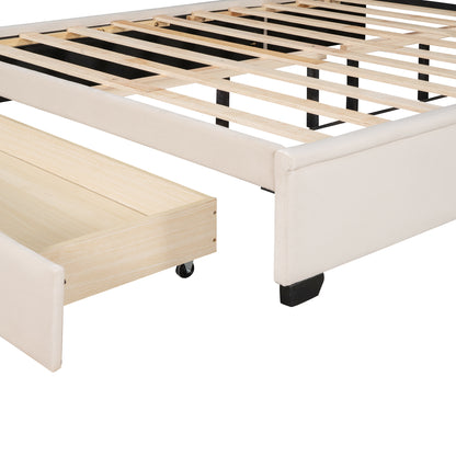 Modern Velvet Upholstered Platform Bed with Wingback Headboard and a Big Drawer