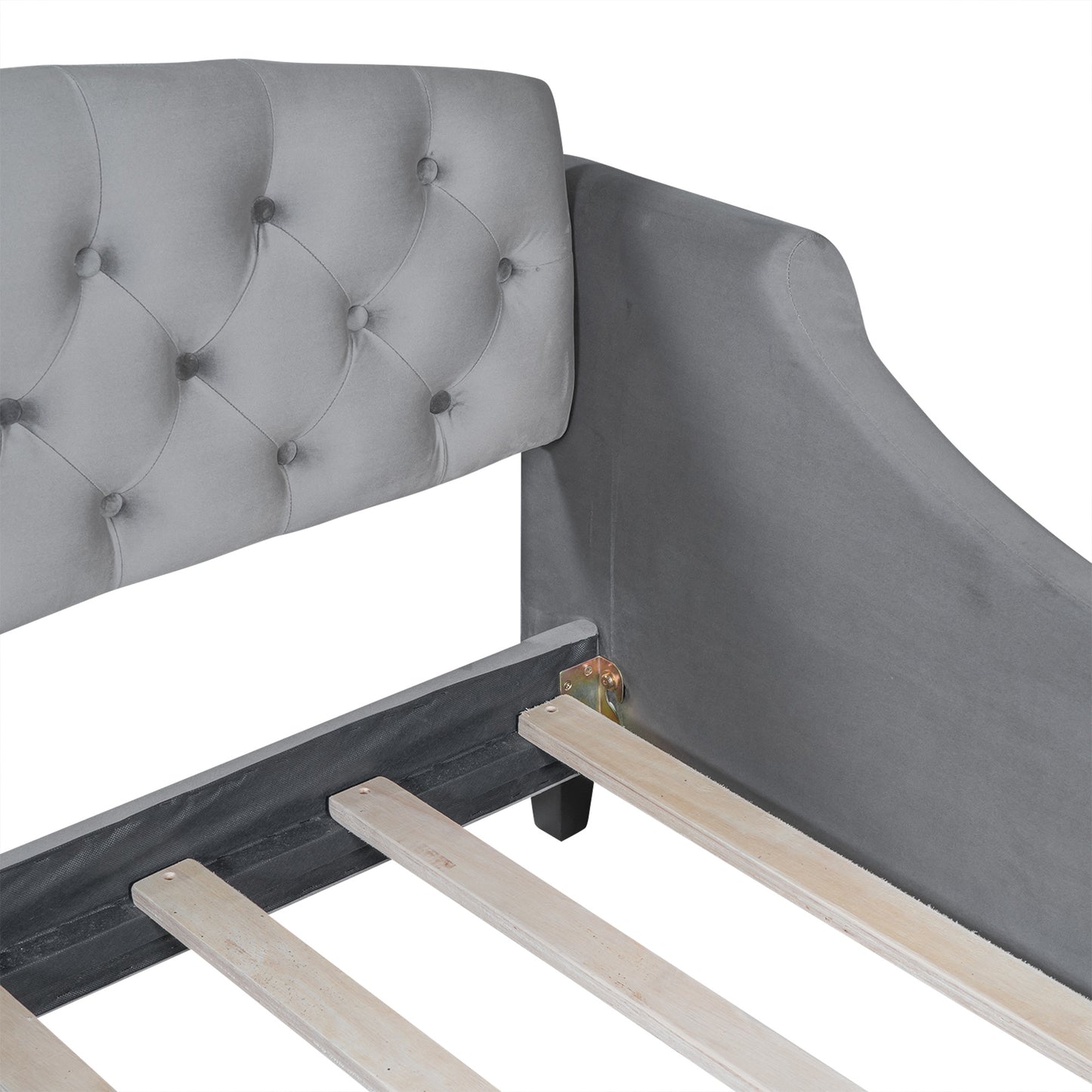 modern luxury upholstered tufted button bed, grey