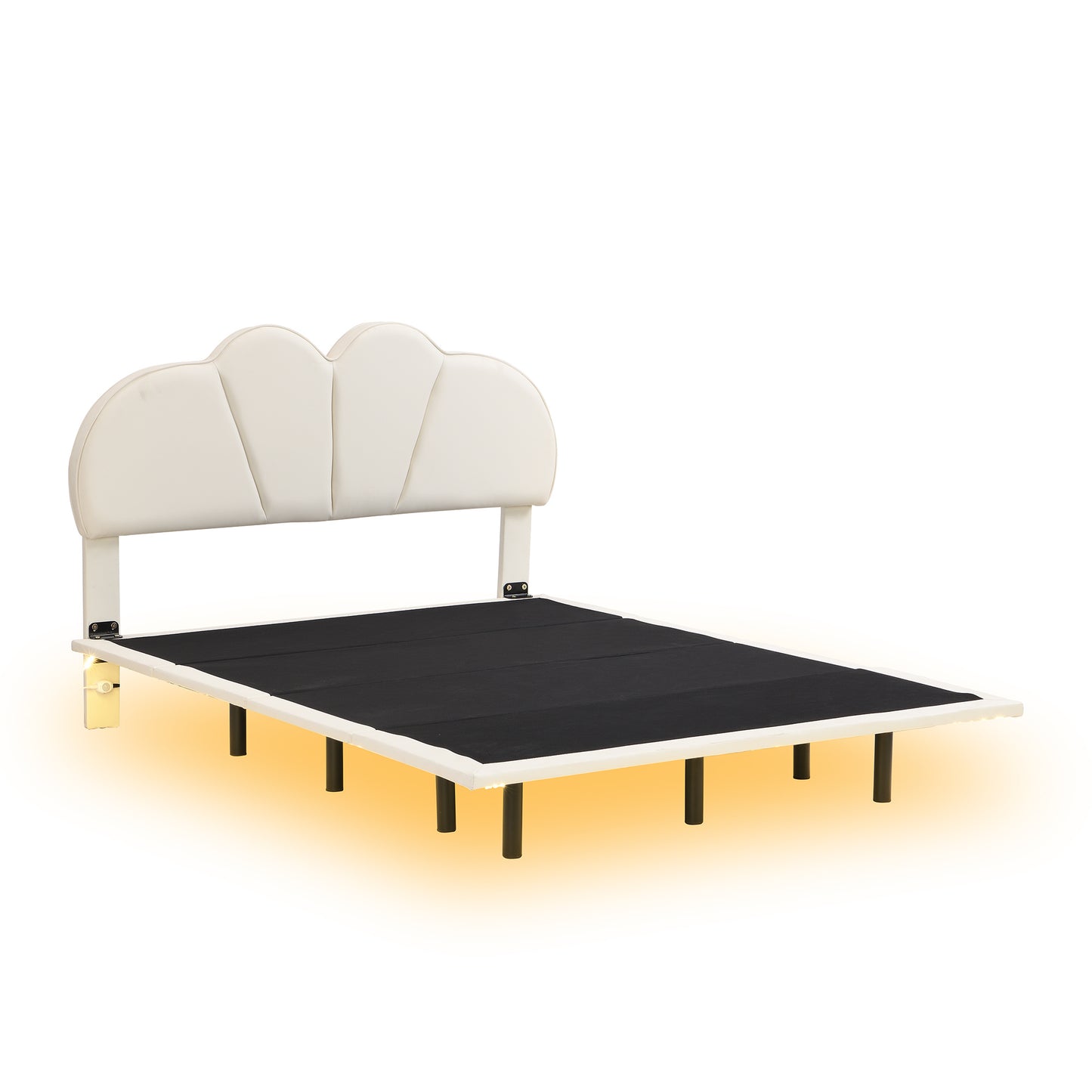 upholstery led floating bed with pu leather headboard