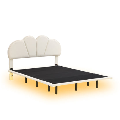 Upholstery LED Floating Bed with PU Leather Headboard