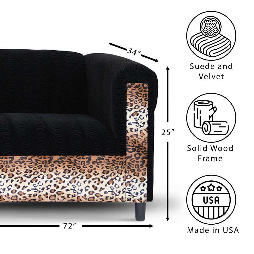 leopard velvet sofa, black