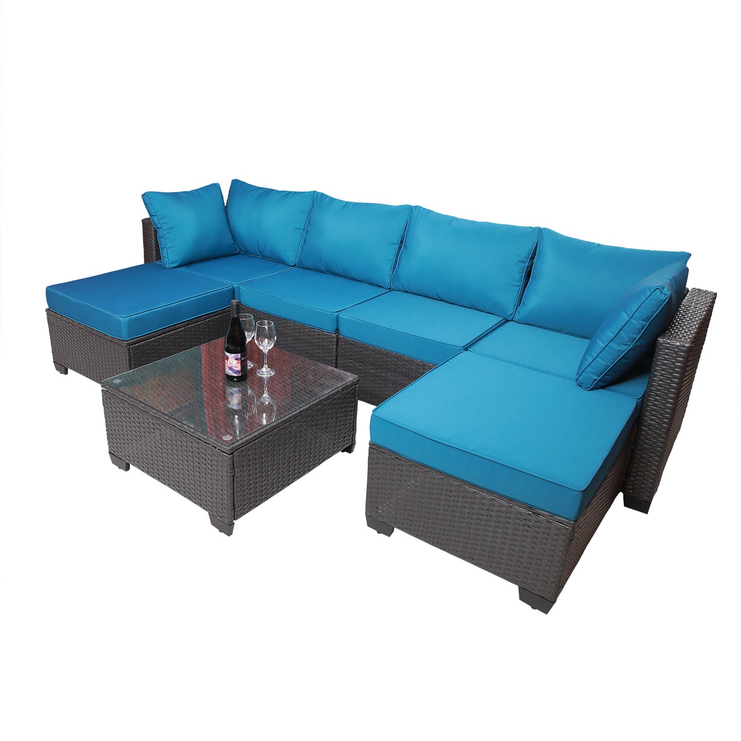 7-piece pe rattan wicker cushioned sofa sets and coffee table