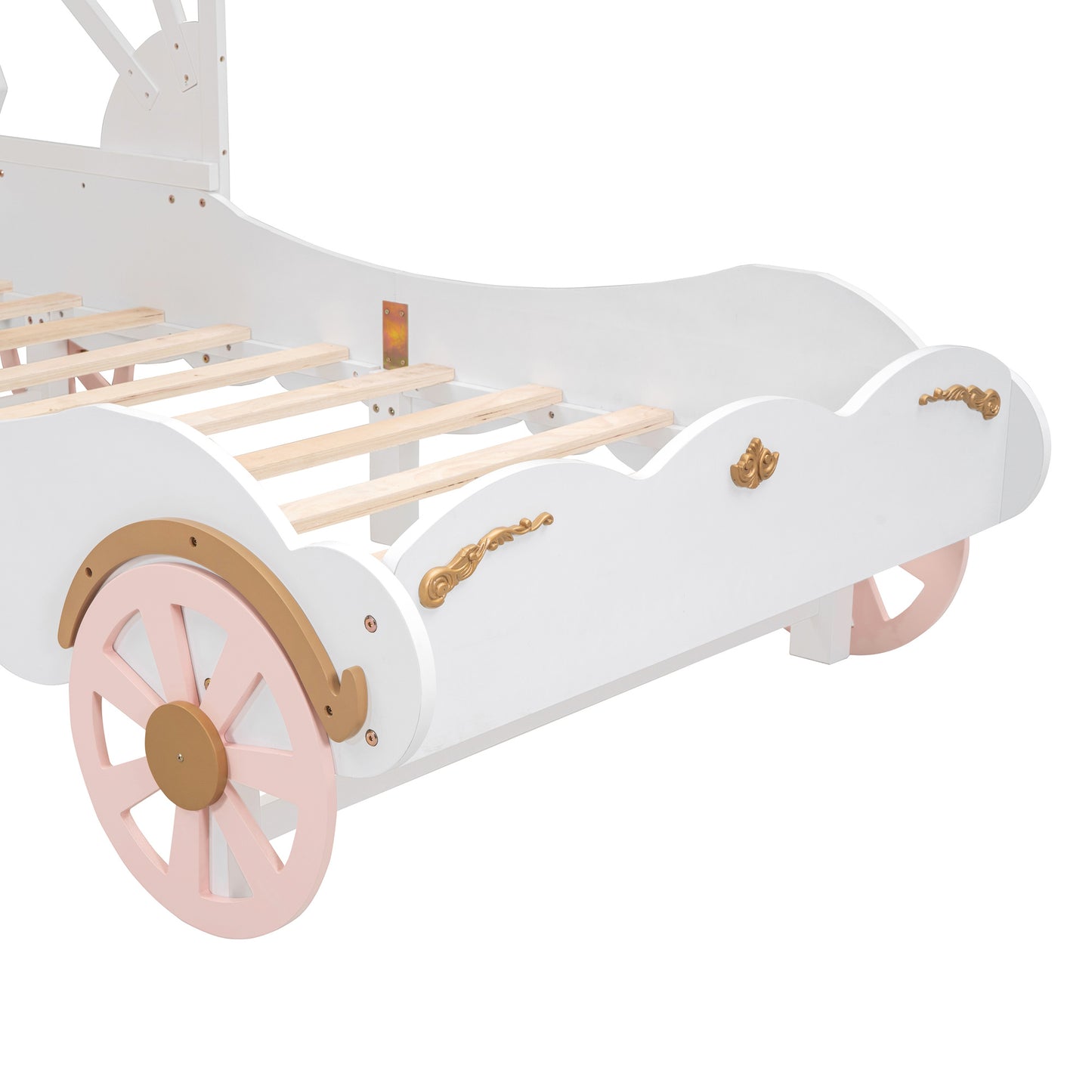 princess carriage bed with canopy, white+pink+gold