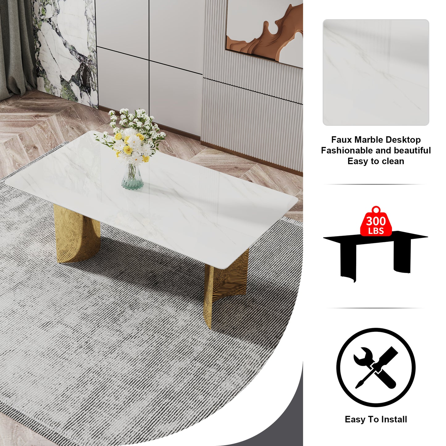 zara marble dining table, gold