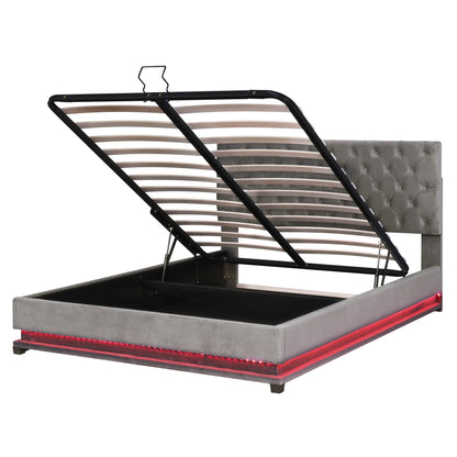 Kaylie Upholstered Platform Bed with Storage & Adjustable Tufted Headboard and LED Light