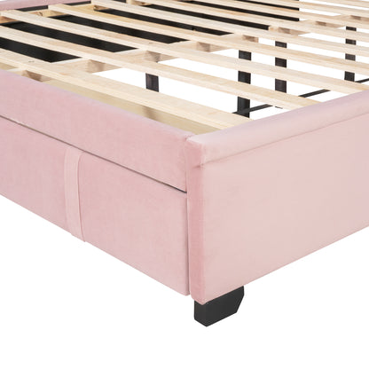 Modern Velvet Upholstered Platform Bed with Wingback Headboard and a Big Drawer