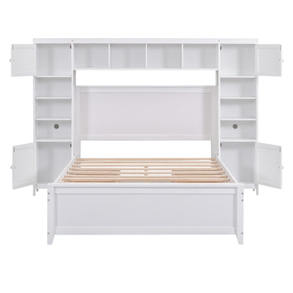 Wooden Bed With All-in-One Cabinet and Shelf