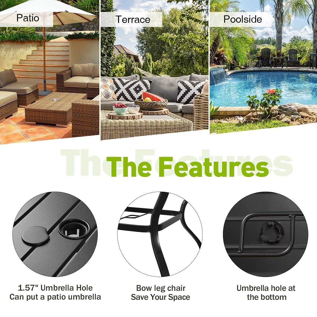 meooem patio dining set, black
