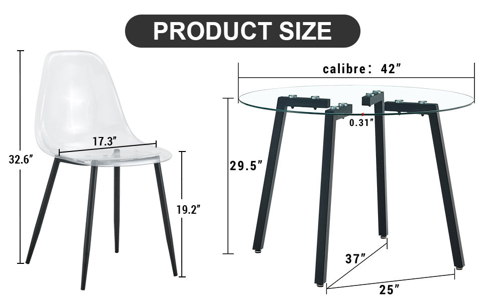 6-piece dining set- transparent tempered glass