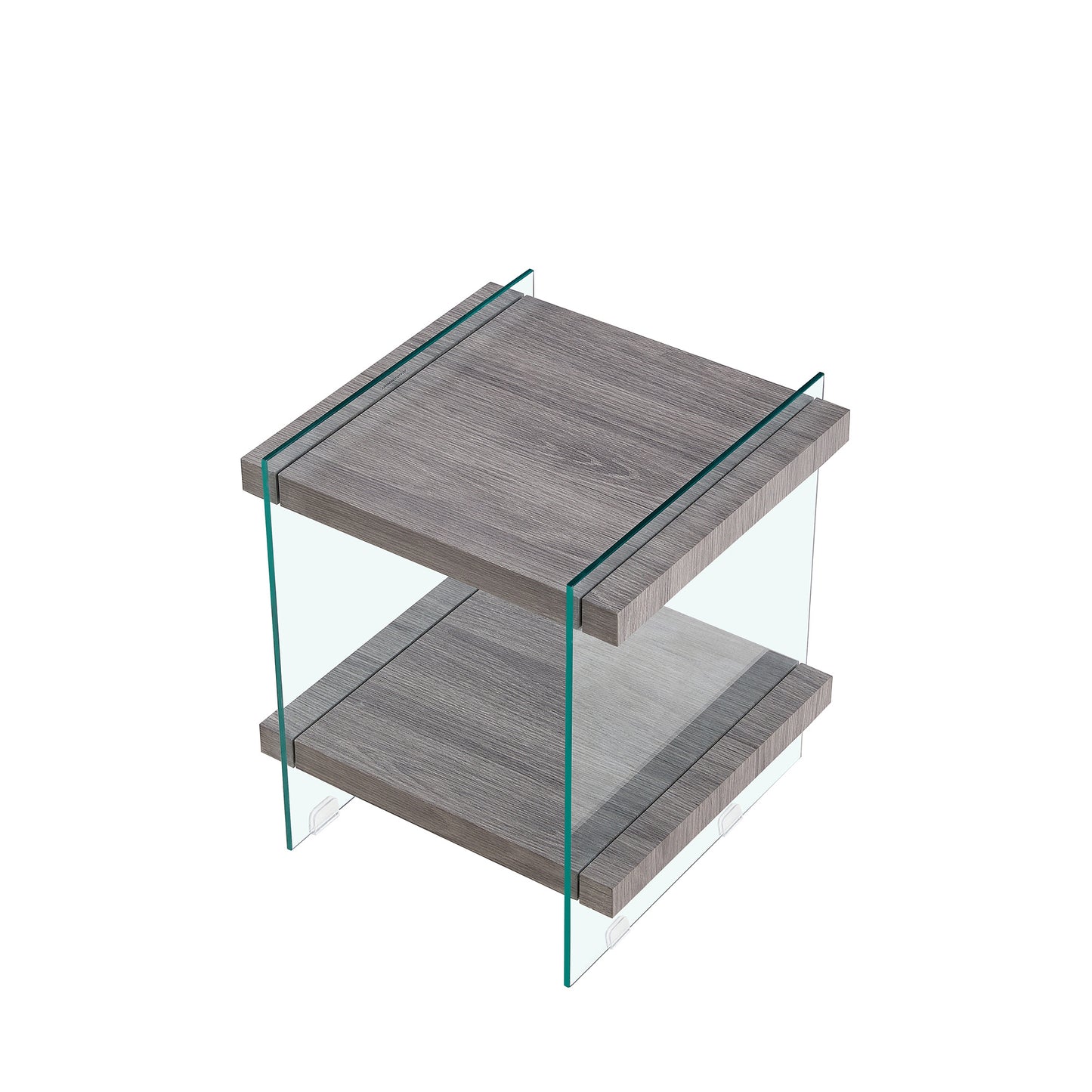 mdf end table, transparent/grey