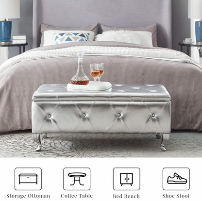Upholstered Storage Ottoman, Silver