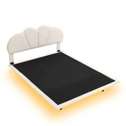 Upholstery LED Floating Bed with PU Leather Headboard