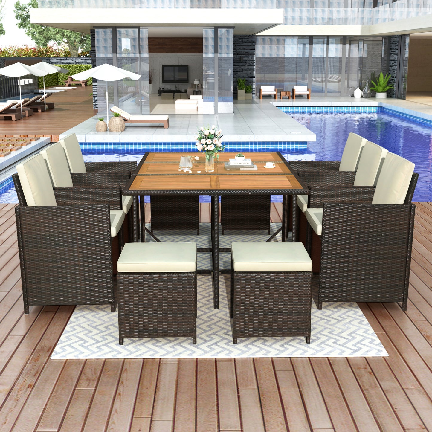 topmax 11-piece patio all-weather pe wicker dining table set