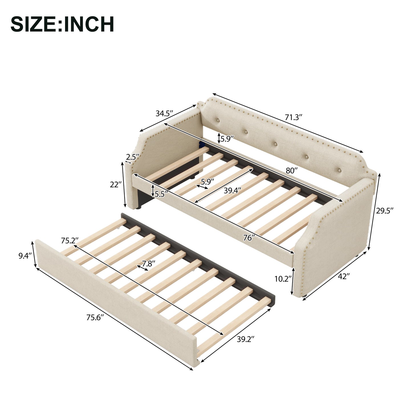 lizzy upholstered bed with trundle, beige
