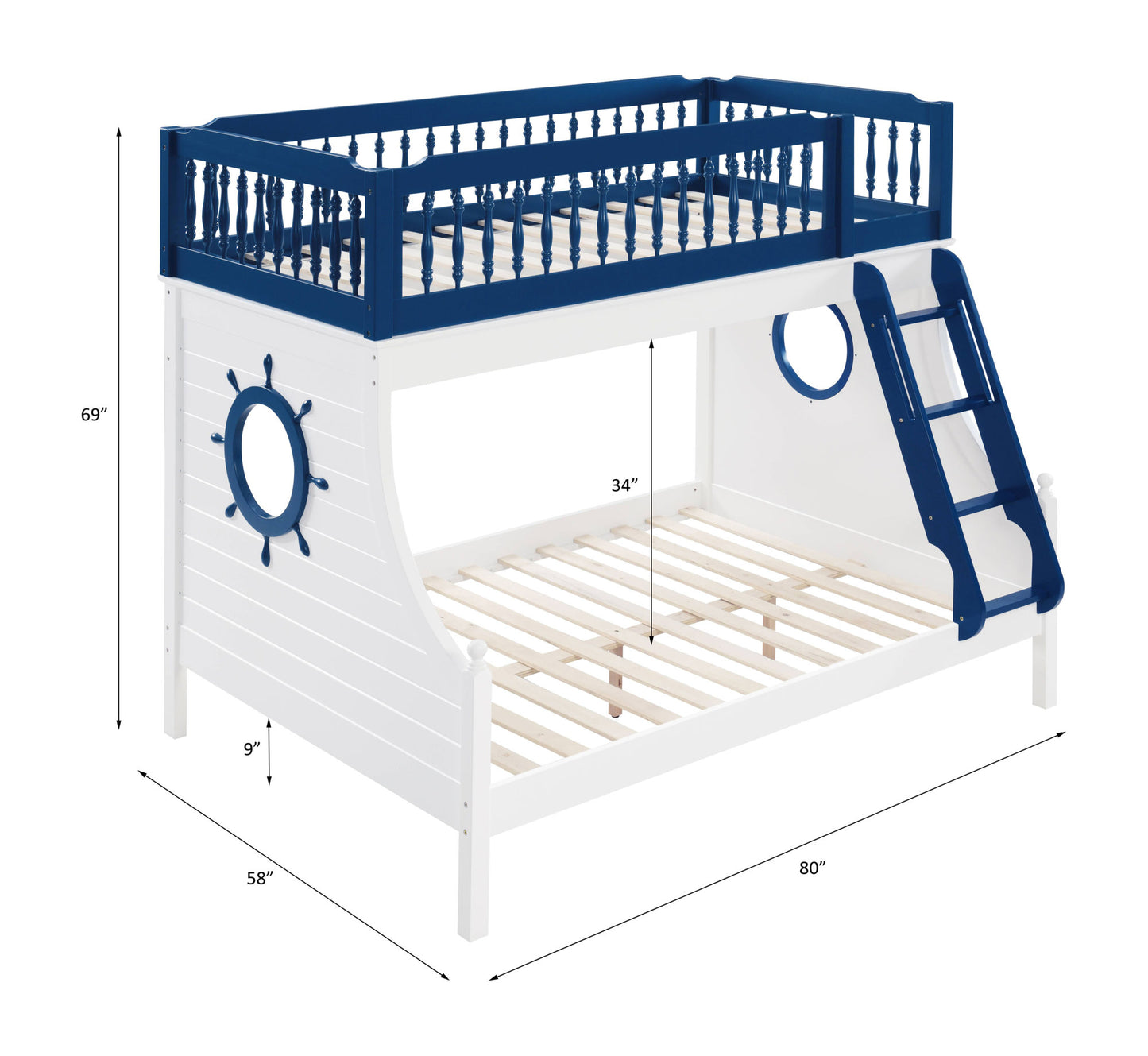 acme farah twin/full bunk bed, navy blue & white finish