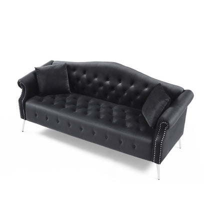 Classic Chesterfield Velvet Sofa, Black