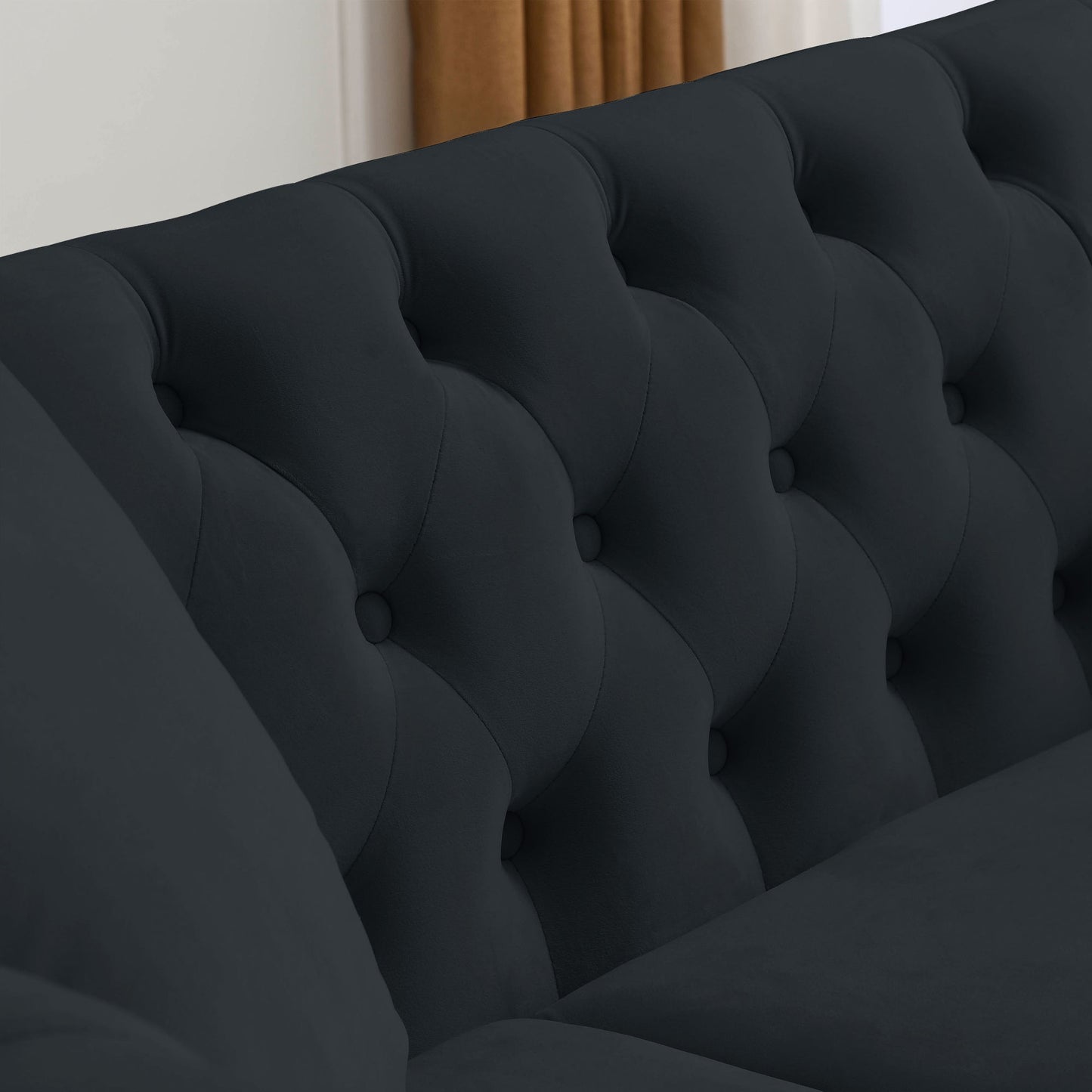 corrin chesterfield sofa set in black velvet