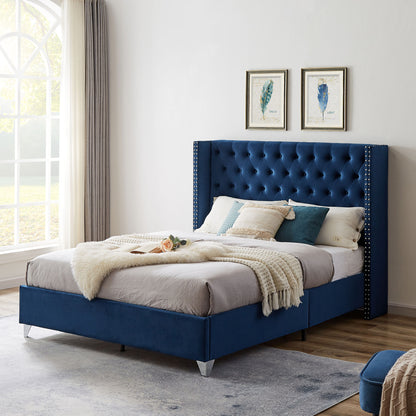 Mox Upholstered Queen bed+ metal legs with Electroplate