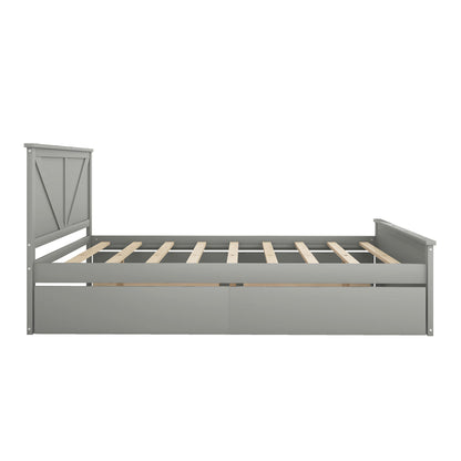 Country Wooden Platform Bed with Four Storage Drawers