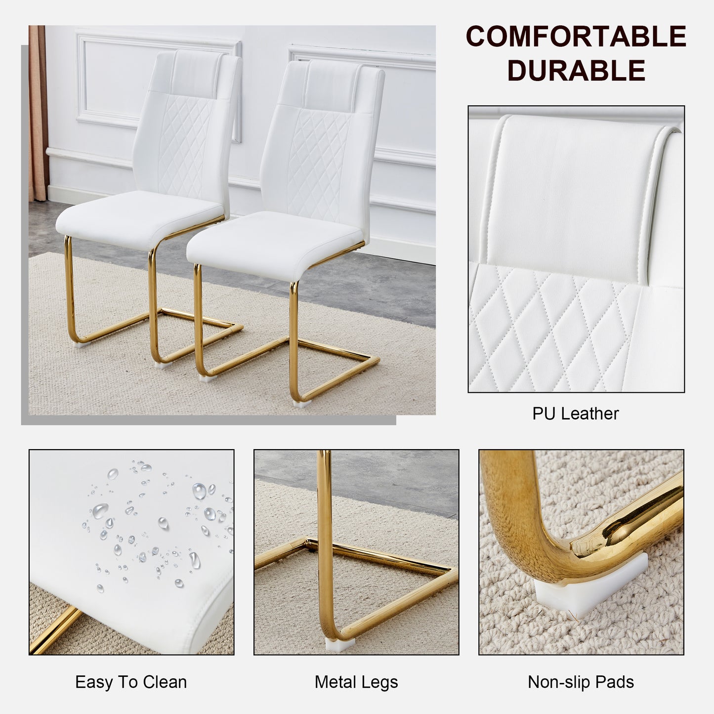 faux leather cushion chairs set of 4, white+pu