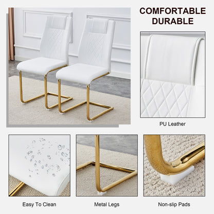 Faux Leather Cushion Chairs Set of 4, White+PU