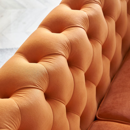 Modern Tufted Velvet Sofa, Orange