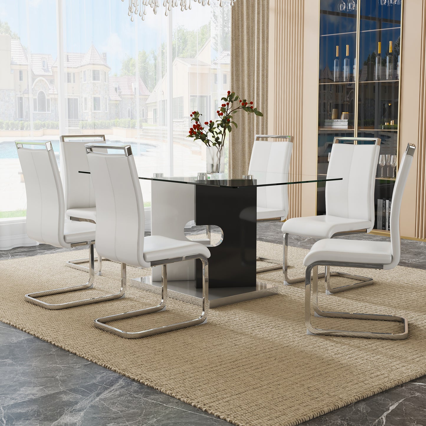 ruby 6-piece dining table set, black/white