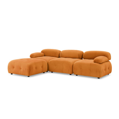 Button Tufted Modular Sectional Sofa, Navy Velvet