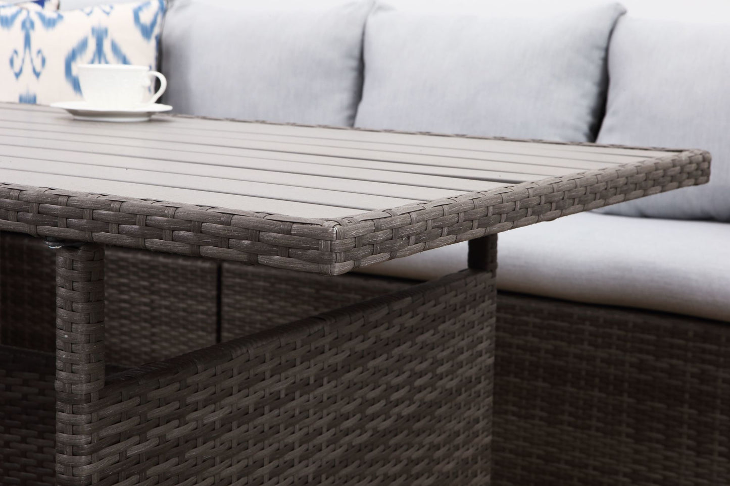 7-pieces pe rattan wicker patio dining sectional cusions sofa set with grey cushions