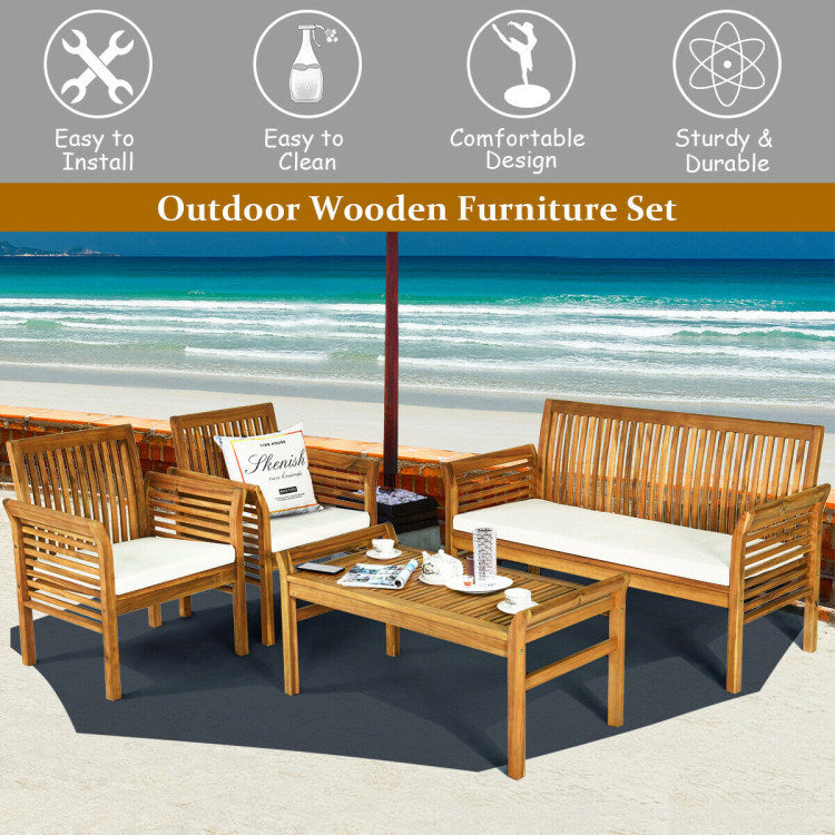 4 pieces outdoor acacia wood sofa furniture set