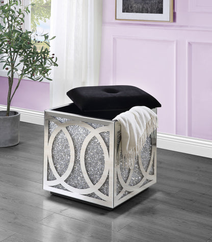 ACME Noralie OTTOMAN W/STORAGE Mirrored & Faux Diamonds