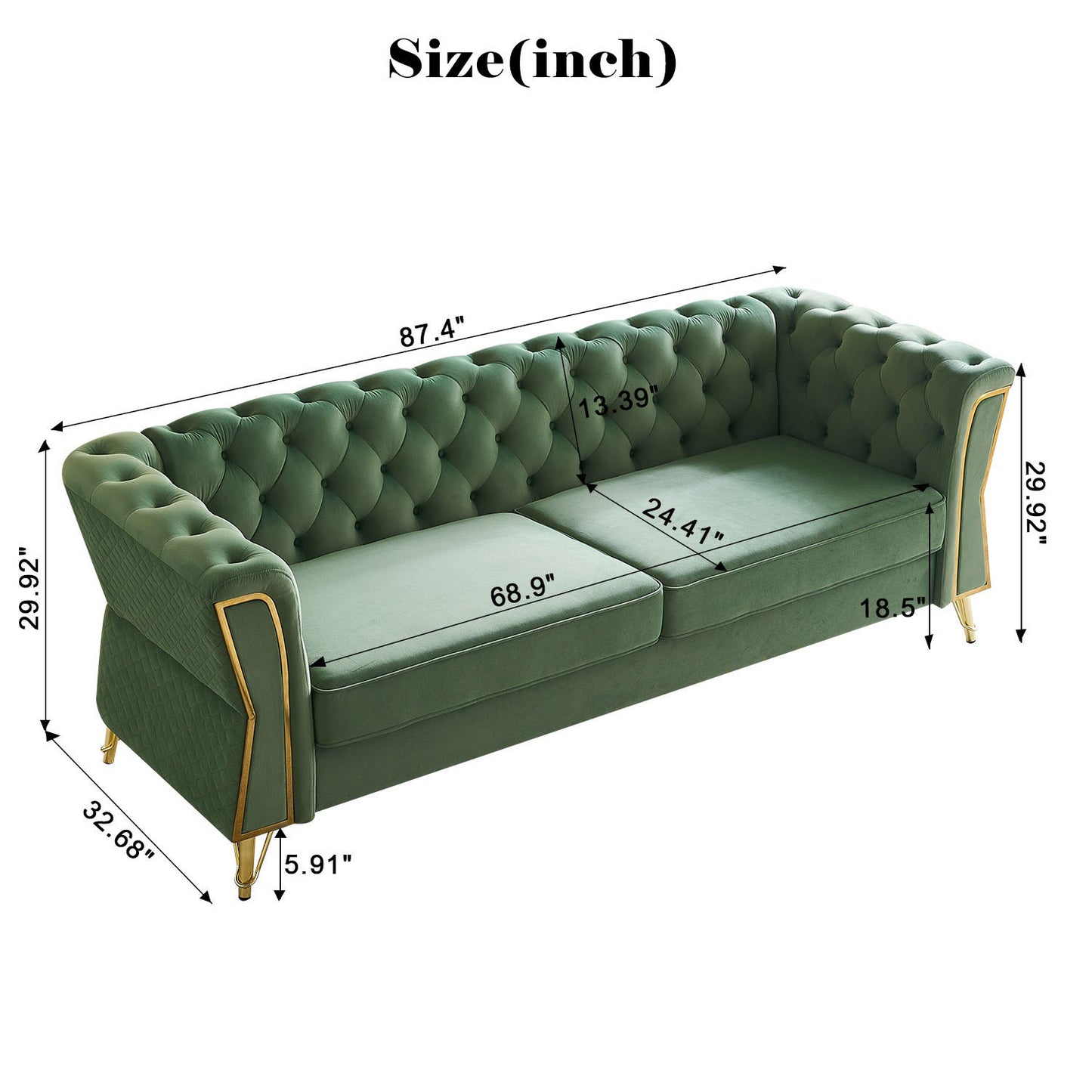 modern tufted velvet sofa, mint green
