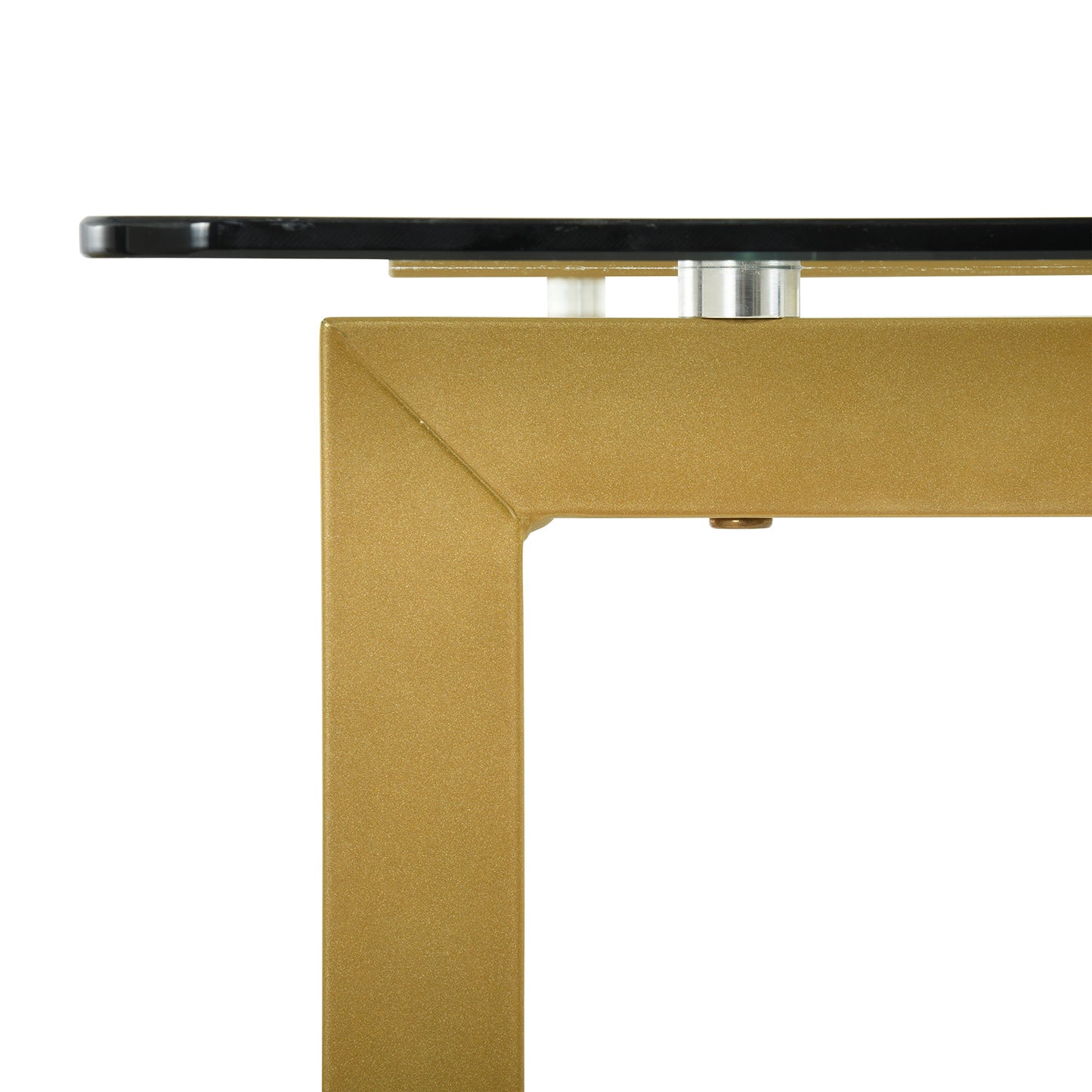 55.11'' iron dining table with tempered glass top, clear & gold