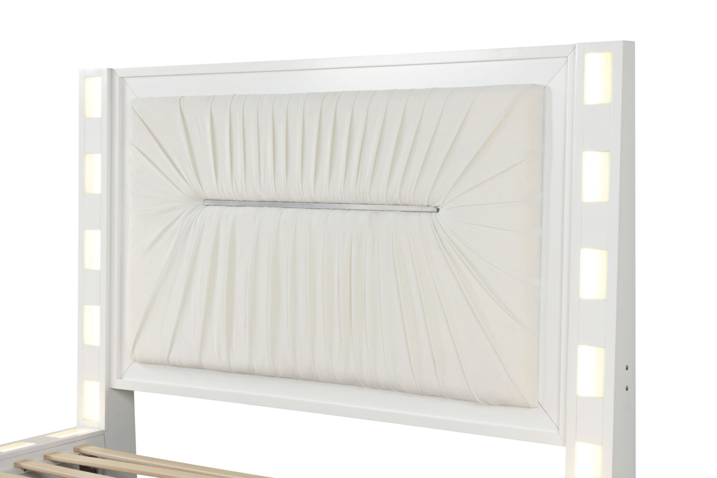 coco led queen size bed made with wood in milky white color