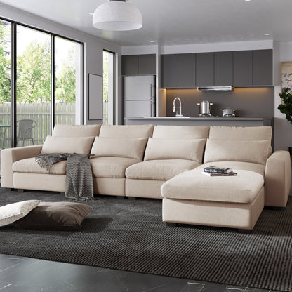 UStyle Modern Large L-Shape Feather Filled Sectional Set, Cream