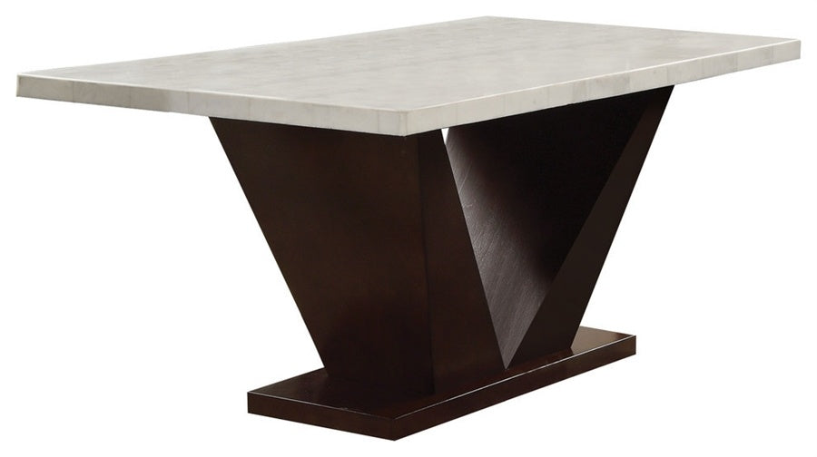 acme forbes dining table in white marble & walnut