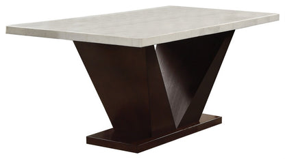 ACME Forbes Dining Table in White Marble & Walnut