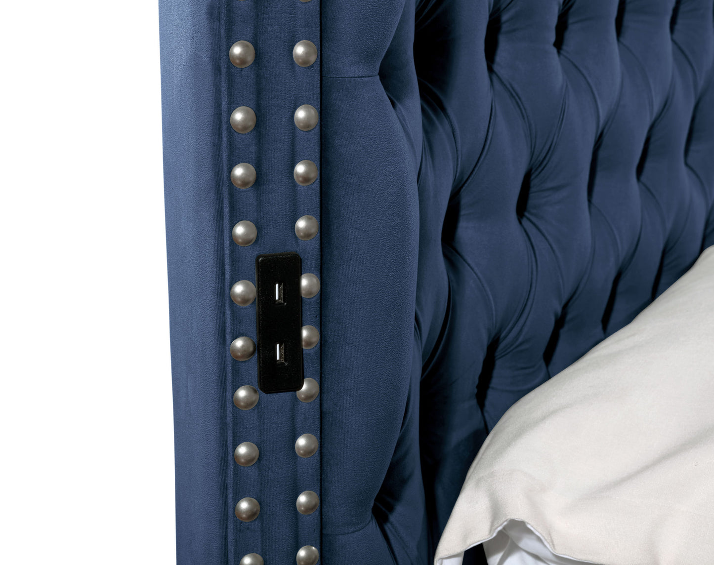 hazel queen size tufted storage bed made with wood in blue