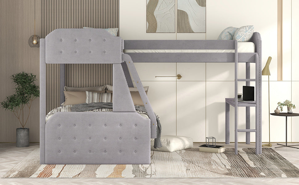 l-shaped twin over full bunk bed and twin sie loft bed with desk