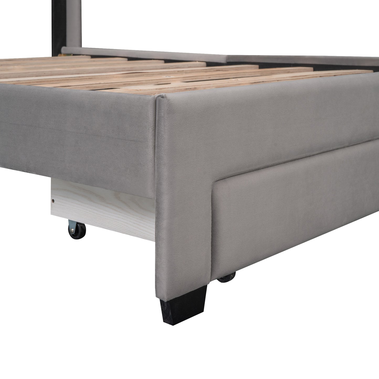 queen size storage bed velvet upholstered platform bed with a big drawer - beige