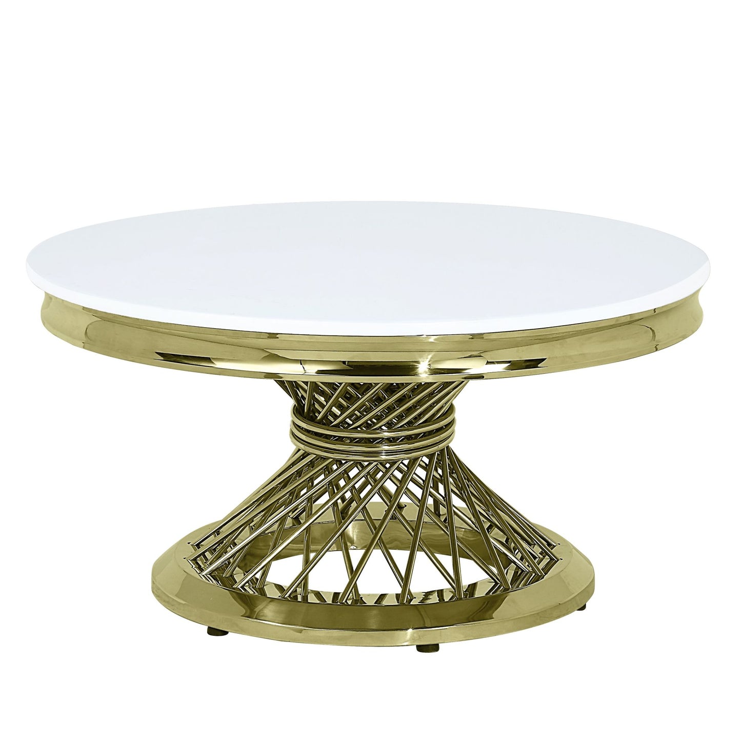 acme fallon coffee table, engineering stone & gold finish