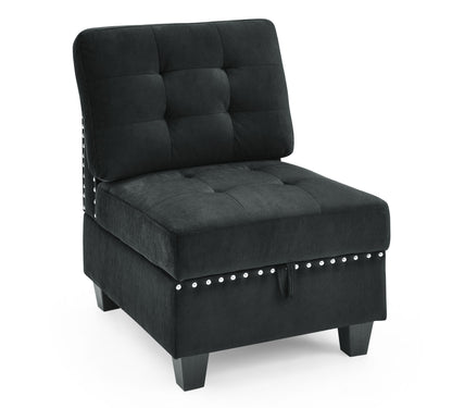 Rene U shape Modular Sectional Sofa, Black Velvet