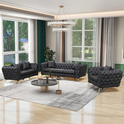 Button Tufted Upholstered Sofa, Black