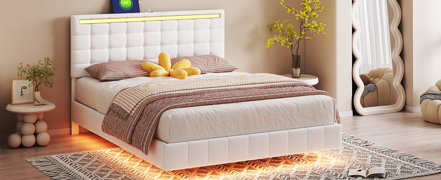 floating bed frame with led lights and usb charging #5