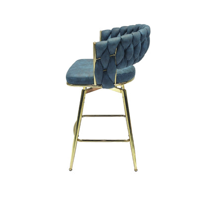 Bar Chair Suede Woven Bar Stool Set of 4, Blue