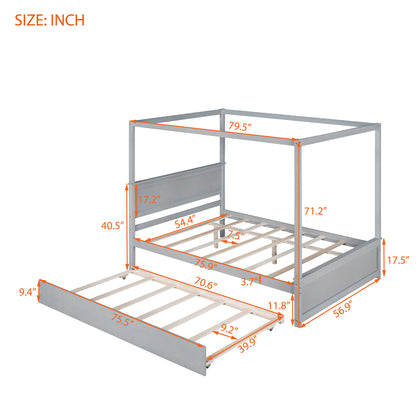 Wood Canopy Bed with Trundle