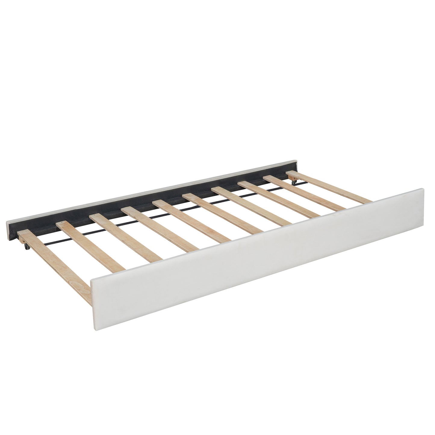 twin size upholstered bed with trundle, beige