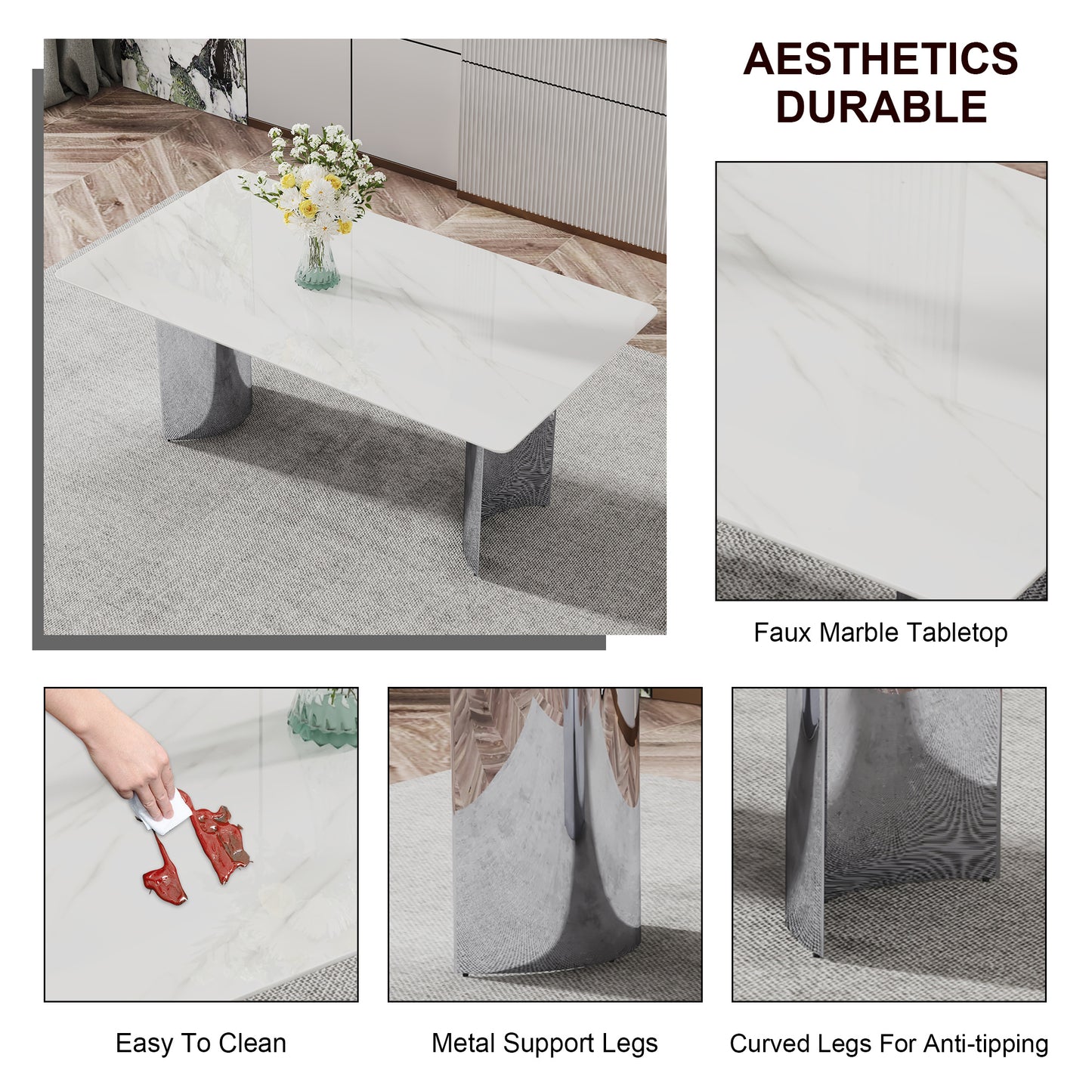 zara marble dining table, silver