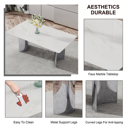 Zara Marble Dining Table, Silver